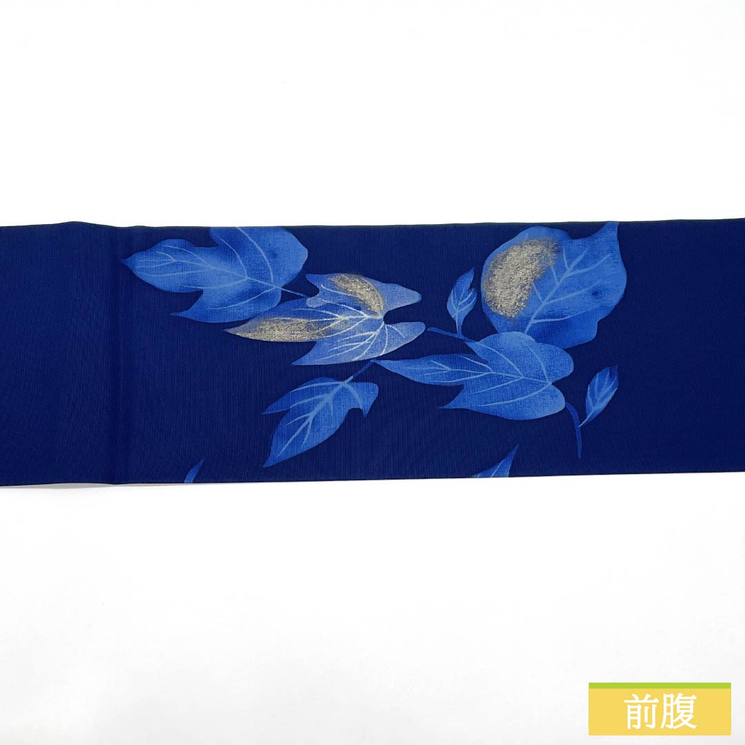 Nagoya Obi, Pure Silk, S-Rank, Navy Blue with Bellflower Pattern, Dyed with Ivy, Length 340cm, Pointed Pattern, Casual, Navy Blue, Product Number 1124009842318, Nagoya Style
