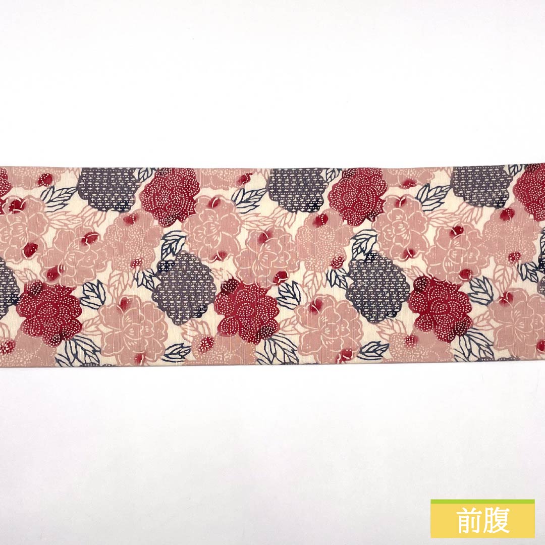 名古屋帯 正絹 Sランク 曙色（あけぼのいろ） 染め帯 京紅型 草花模様 帯丈353cm 六通 カジュアル ピンク系 1124010302313 名古屋仕立て