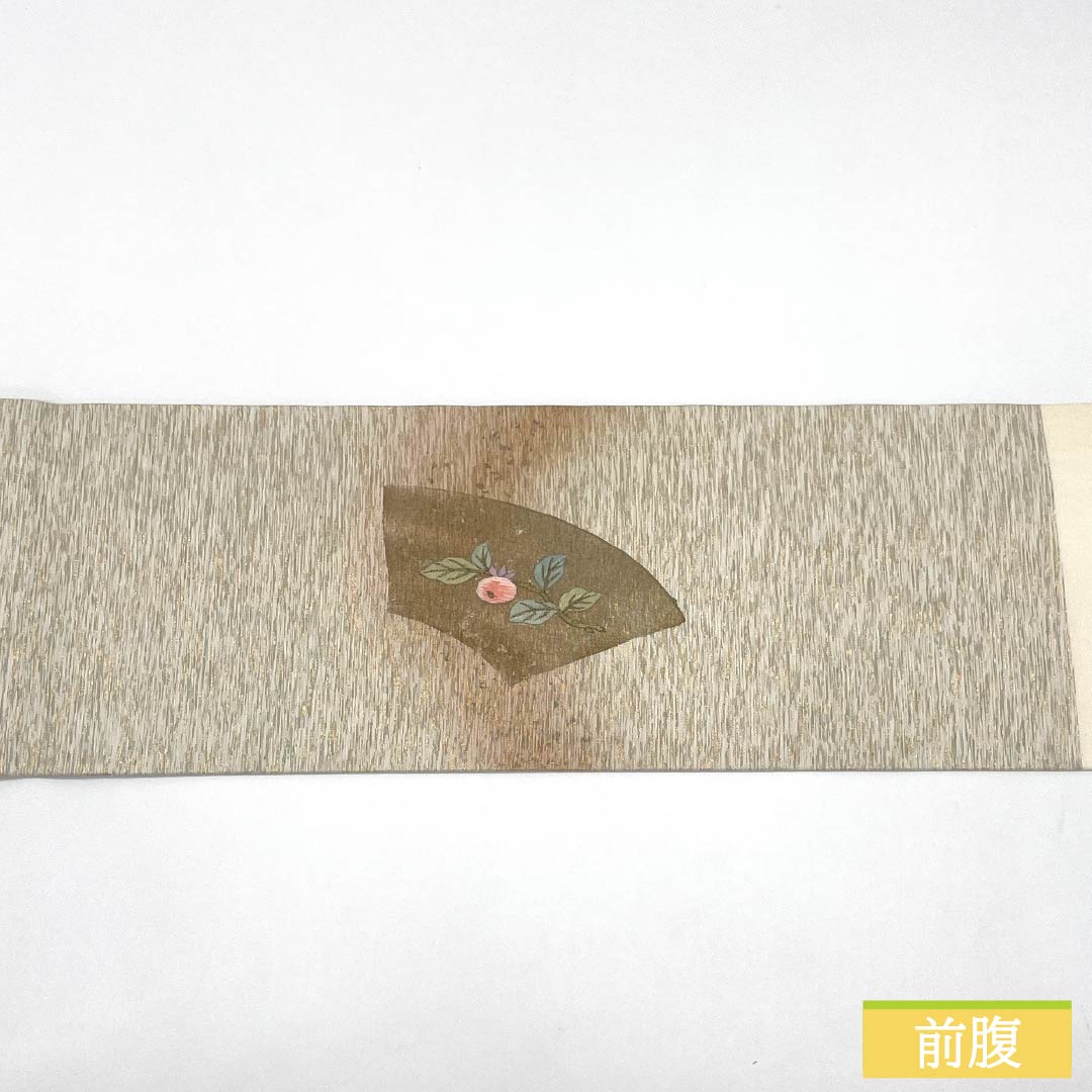 Nagoya Obi, Pure Silk, S-Rank, Nishijin-ori, Fan-Shaped Design, Embroidered Floral Pattern, 355cm Long, Pointed Design, Semi-Formal, White, Item Number 1124010312311, Nagoya Style