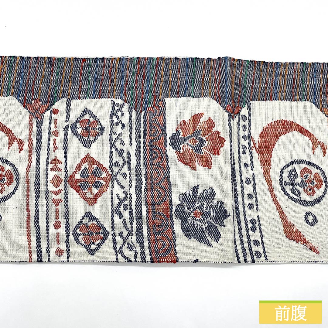 Nagoya Obi, Pure Silk, S-Rank, Okabun Orimono, Nishijin-ori, Abstract Pattern, Certificate Number 172, Length 352cm, Six-Ply, Casual, White, Item Number 1124010182311, Nagoya Style