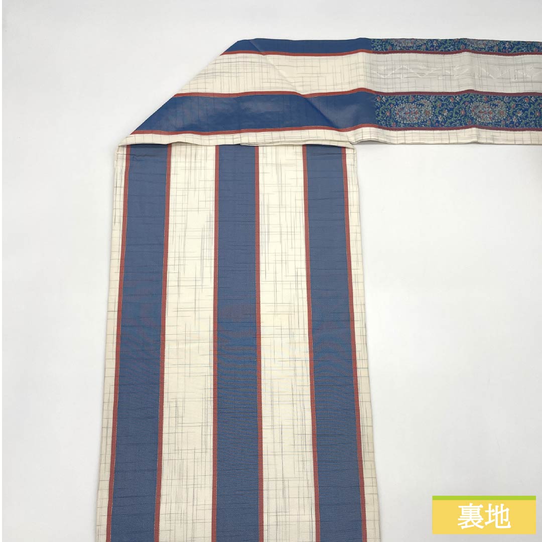Nagoya Obi, Pure Silk, S-Rank, Striped, Nishijin-ori, Sarasa Pattern, Length 361cm, Pointed Pattern, Casual, White, 1124010332311, Nagoya Style