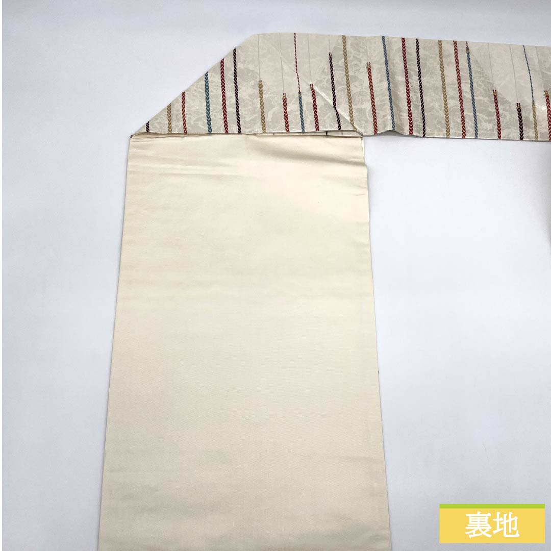 名古屋帯 正絹 Sランク 組紐模様 西陣織 引箔 帯丈358cm 六通 カジュアル 銀系 1124010142322 名古屋仕立て