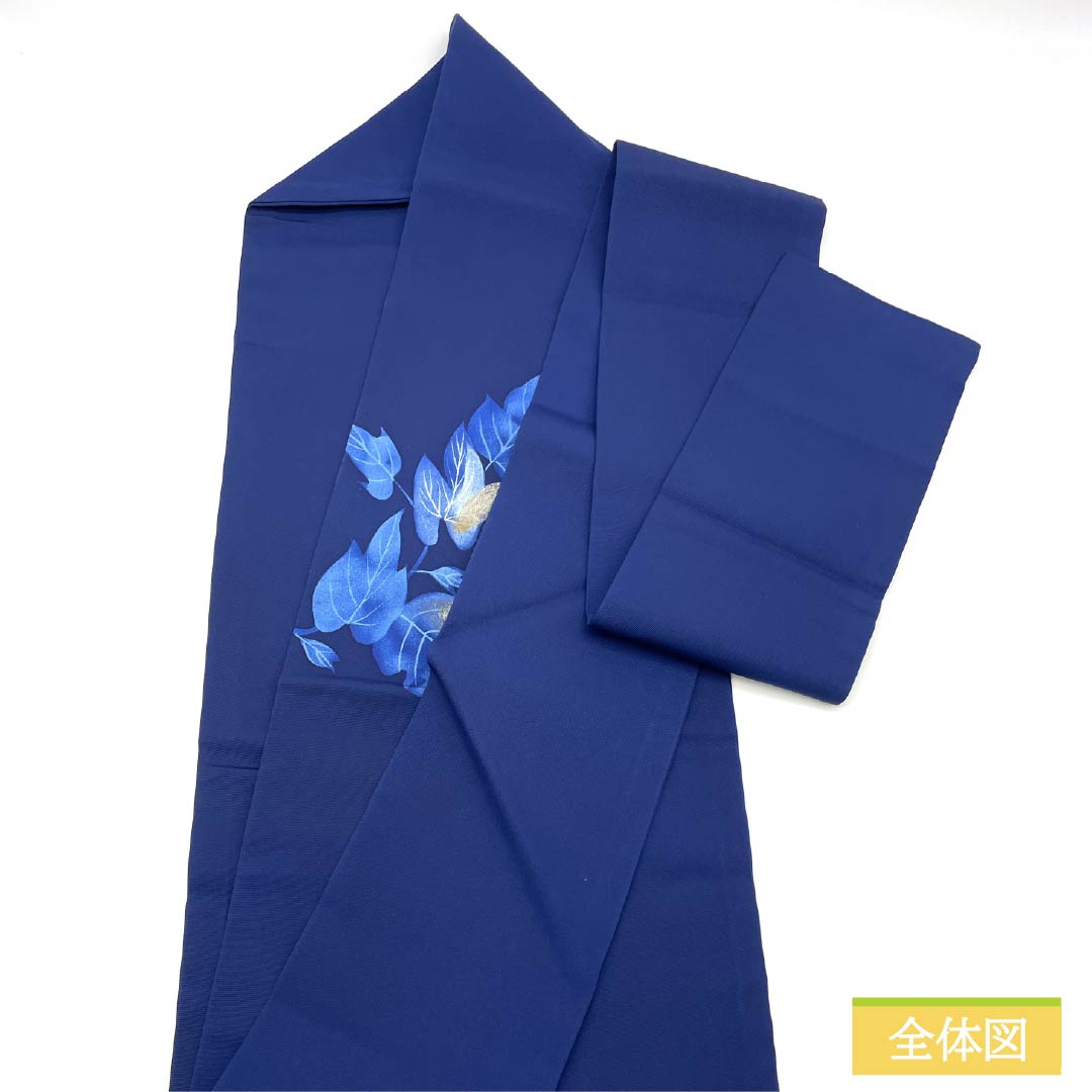 Nagoya Obi, Pure Silk, S-Rank, Navy Blue with Bellflower Pattern, Dyed with Ivy, Length 340cm, Pointed Pattern, Casual, Navy Blue, Product Number 1124009842318, Nagoya Style
