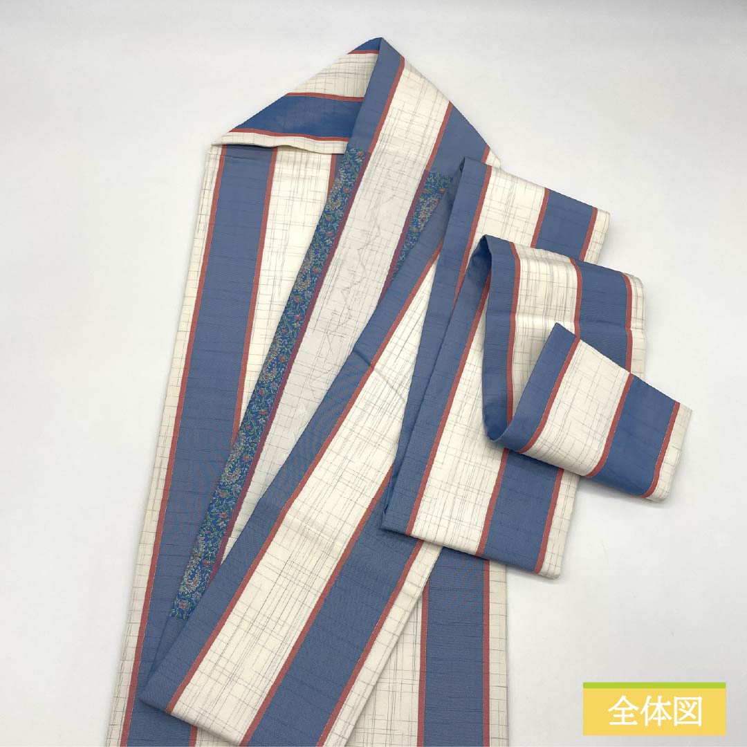 Nagoya Obi, Pure Silk, S-Rank, Striped, Nishijin-ori, Sarasa Pattern, Length 361cm, Pointed Pattern, Casual, White, 1124010332311, Nagoya Style
