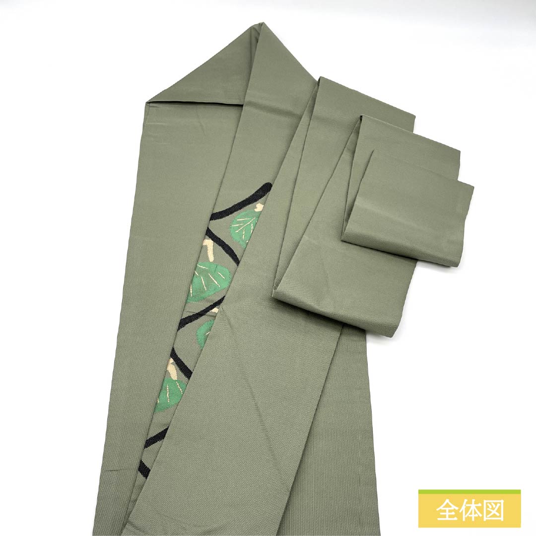Nagoya Obi, Pure Silk, S-Rank, Willow Gray (Yanagi Nezuiro), Nishijin-ori (Nishijin-ori) Fabric, Pine Pattern, Pointed Pattern, Casual, Green, 373cm Long, Product Number: 1124010402319, Nagoya Style