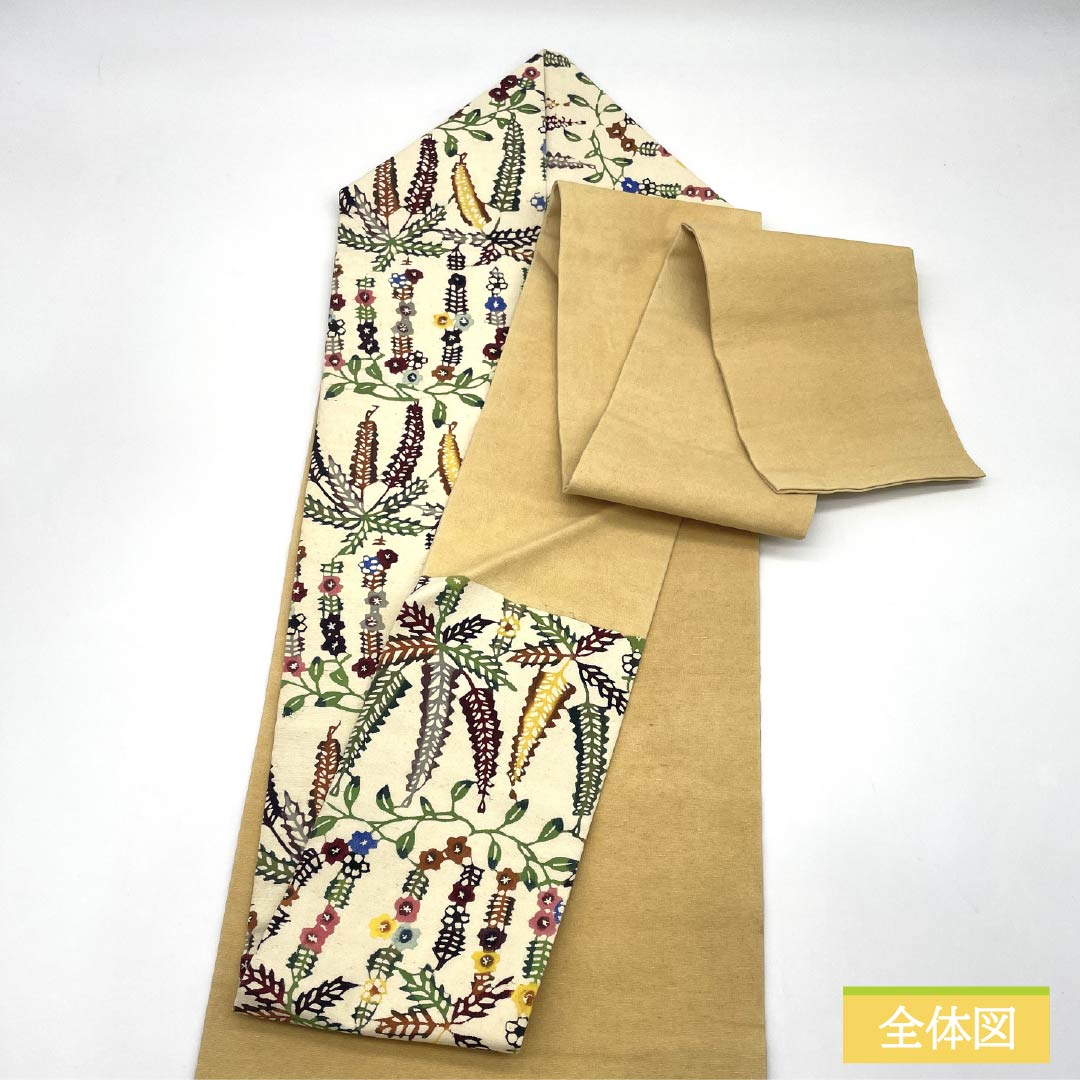 Nagoya Obi, Pure Silk, Grade A, Milky White, Kyoto Bingata Dyed Obi, Floral Pattern, Length 332cm, Six-Ply, Casual, Cream-Colored, Product Number 1124009913315, Nagoya Style