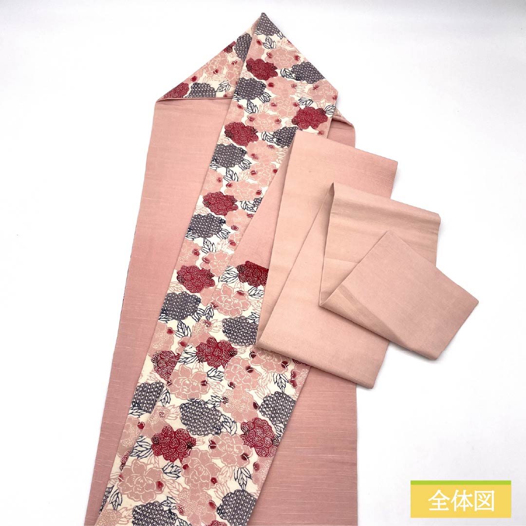 名古屋帯 正絹 Sランク 曙色（あけぼのいろ） 染め帯 京紅型 草花模様 帯丈353cm 六通 カジュアル ピンク系 1124010302313 名古屋仕立て
