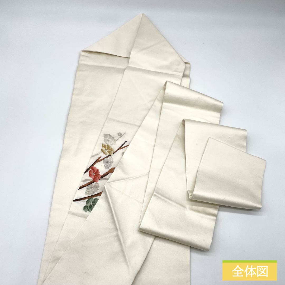 Nagoya Obi, Pure Silk, Grade A, Sazanka (Castle Flower) Pattern, Nishijin-ori Weave, Tsumugi Fabric, Length 363cm, Pointed Pattern, Casual, White, Item Number 1124010153311, Nagoya Style