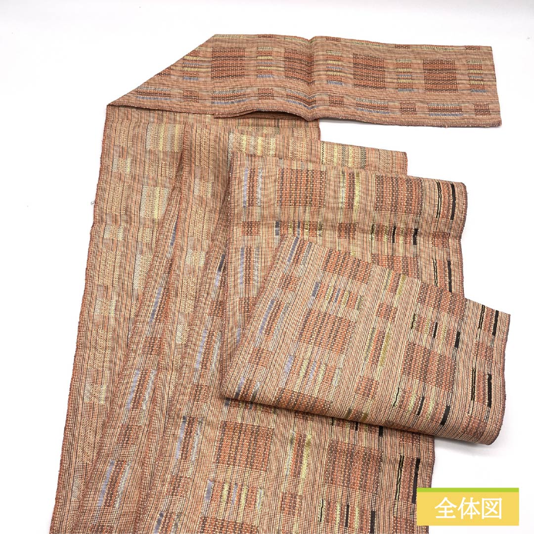 Nagoya Obi, Pure Silk, S-Rank, Light Red, Nishijin-ori, Geometric Pattern, 385cm Long, Full Length, Casual, Pink, 1124009992413, Pine Needle Pattern