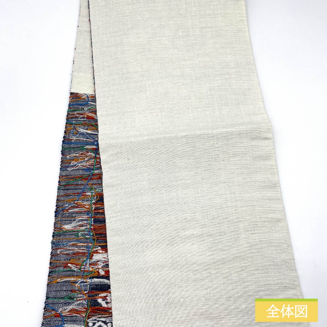 Nagoya Obi, Pure Silk, S-Rank, Okabun Orimono, Nishijin-ori, Abstract Pattern, Certificate Number 172, Length 352cm, Six-Ply, Casual, White, Item Number 1124010182311, Nagoya Style
