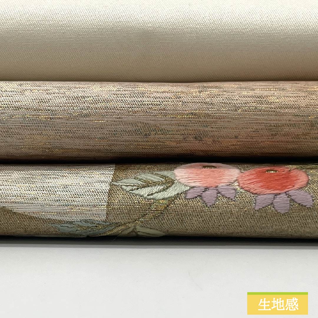 Nagoya Obi, Pure Silk, S-Rank, Nishijin-ori, Fan-Shaped Design, Embroidered Floral Pattern, 355cm Long, Pointed Design, Semi-Formal, White, Item Number 1124010312311, Nagoya Style
