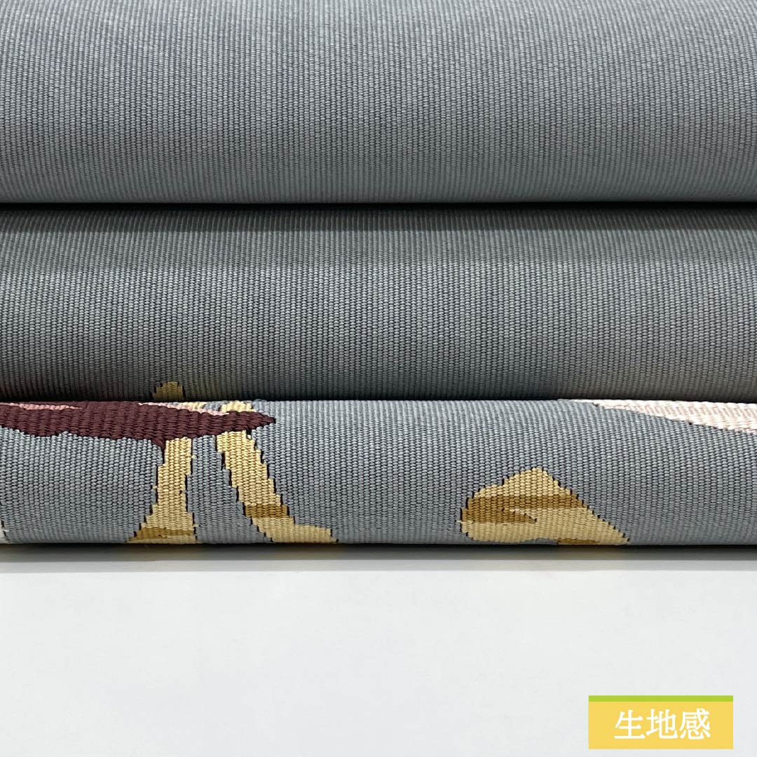 Nagoya Obi, Pure Silk, S-Rank, Gray-Blue (Haiaoiro), Tapestry Weave, Abstract Floral Pattern, Pointed Design, Semi-Formal, Gray, Item Number: 1124010362322, Pine Needle Pattern