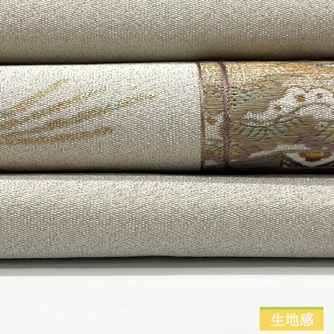 Nagoya Obi, Pure Silk, Grade A, Shell Bucket Design, Tapestry Weave, Embroidery, 371cm Long, Pointed Pattern, Silver, Semi-Formal, 1124010293322, Nagoya Style
