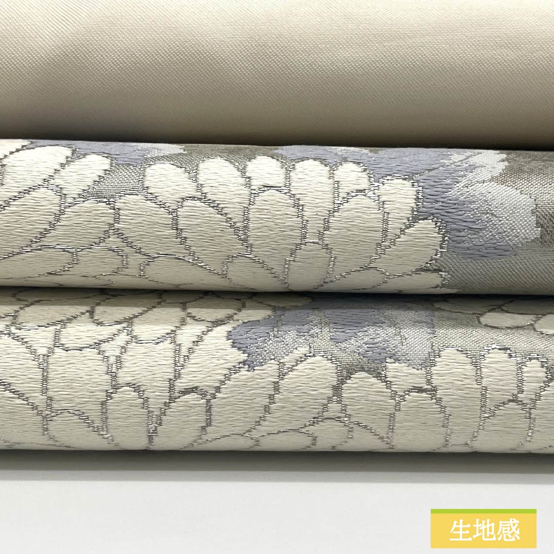 Nagoya Obi, Pure Silk, Grade A, Nishijin-ori, Chrysanthemum Design, 355cm Long, Silver, Pointed Pattern, Semi-Formal, 1124010343322, Nagoya Style