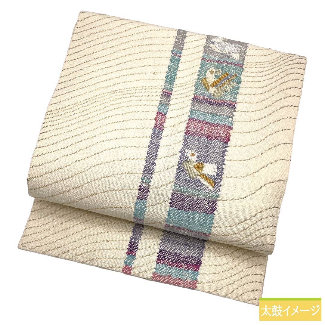 Nagoya Obi Silk S Rank Matsuba Tailored Milky White Abstract Pattern Bird Tsumugi Fabric Obi Length 367cm Point Pattern Casual Cream 1124011732315