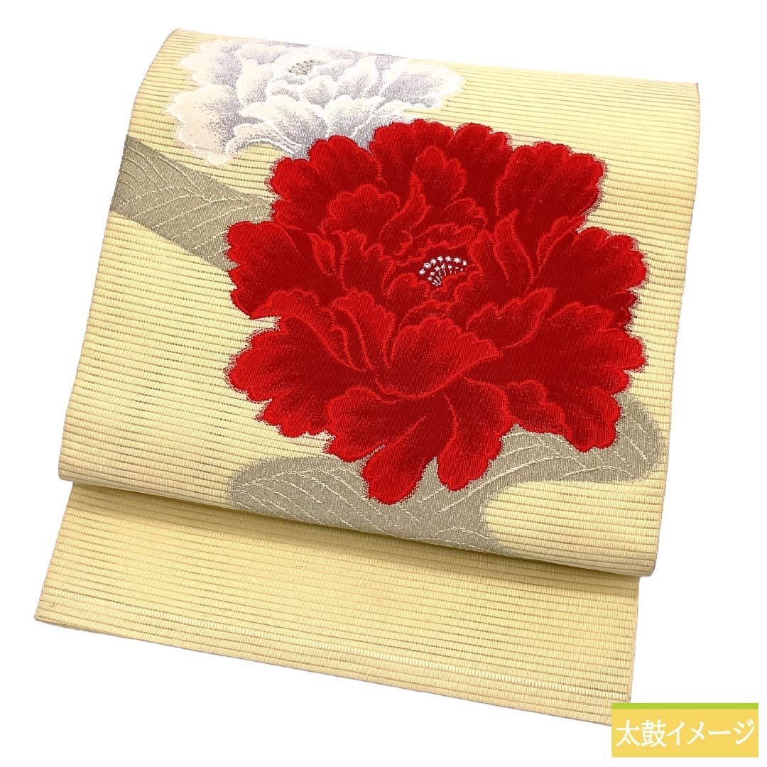 名古屋帯 正絹 Aランク 名古屋仕立て 淡黄色（たんこうしょく） 夏帯 花柄 帯丈353cm ポイント柄 セミフォーマル 黄系 1124013043315