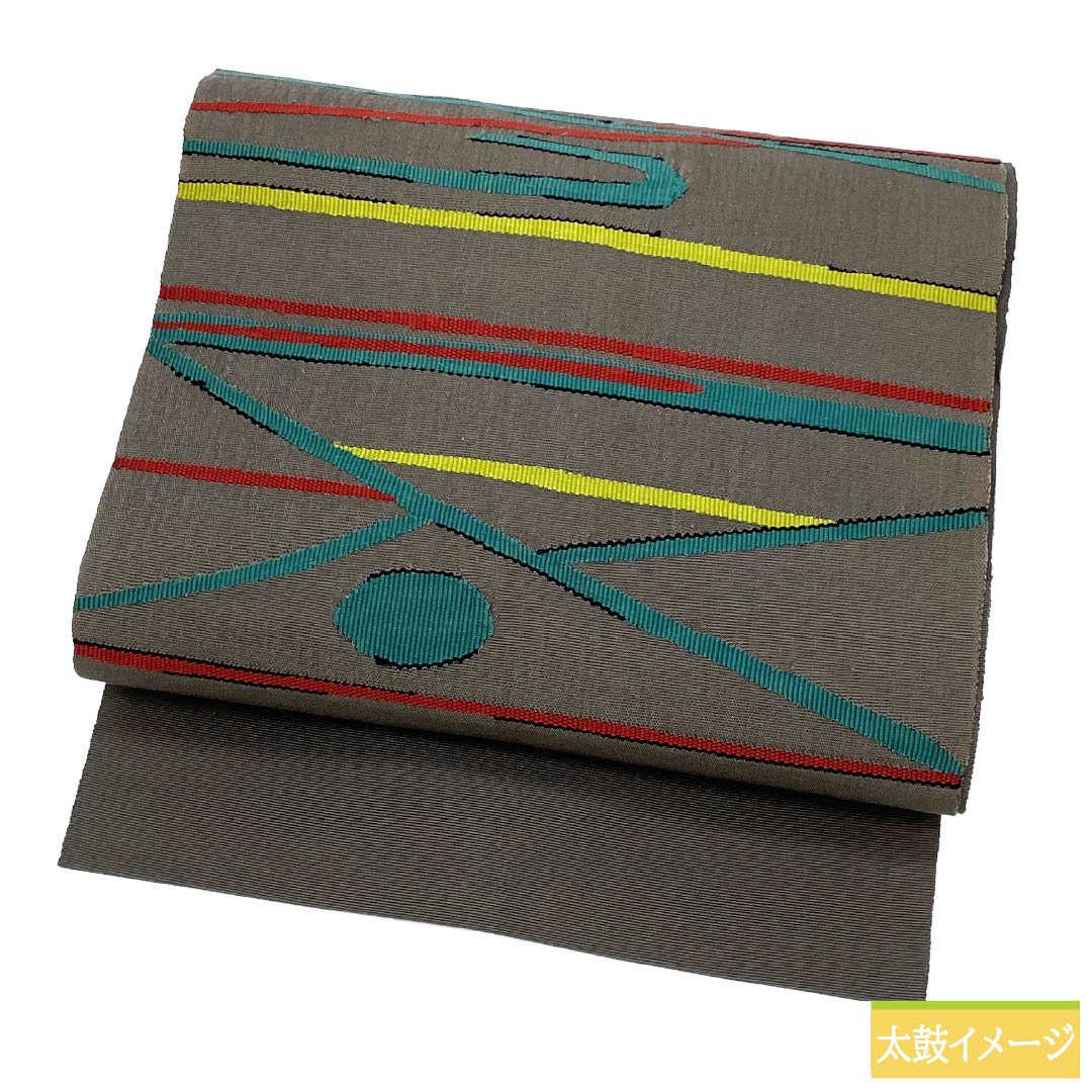 Nagoya Obi, genuine silk, A rank, Nagoya tailoring, geometric pattern, obi length 356cm, partial pattern, casual, gray-based, 1124012503322