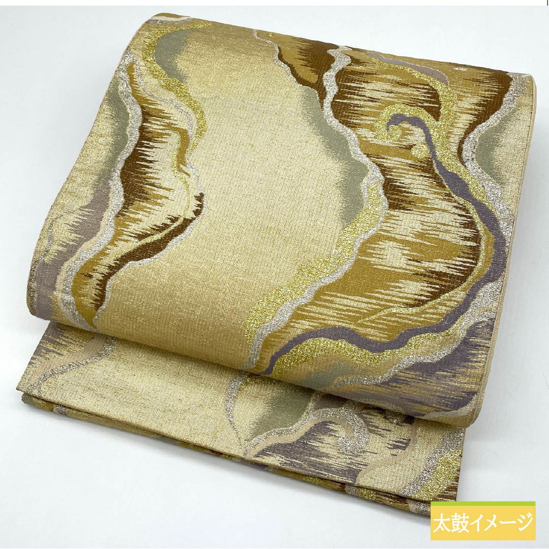 Fukuro Obi, pure silk, gold, Nishijin weave, abstract pattern, obi length 428cm, S rank, six-pass, semi-formal, gold, 1123012932321