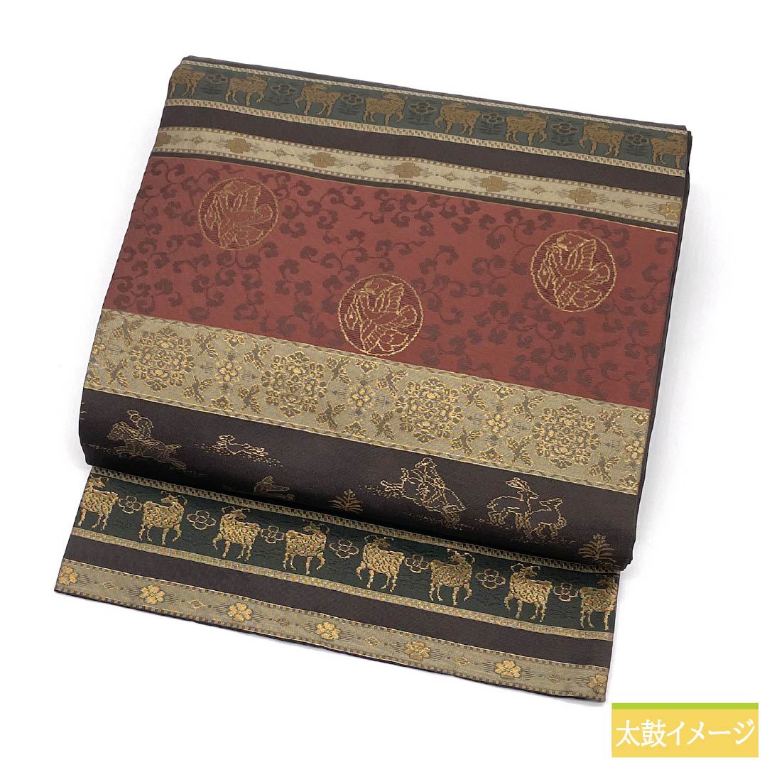 Nagoya obi, genuine silk, Rank A, Kenbo-iro (dark grayish brown), horizontal stripes, classical pattern, obi length 365cm, rokkutsu, semi-formal, brown family, 1124011203314, Nagoya tailoring