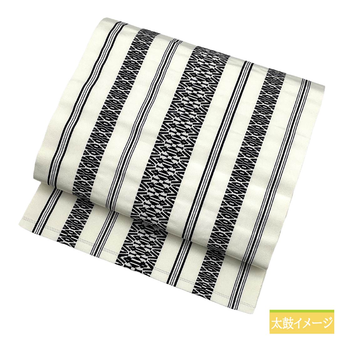 Nagoya Obi - Silk - Rank S - Matsuba-style - White - Hakata-ori - Kenjo Pattern - Monotone - Obi length 379cm - Zen-tsu - Casual - White-based - 1124011812311