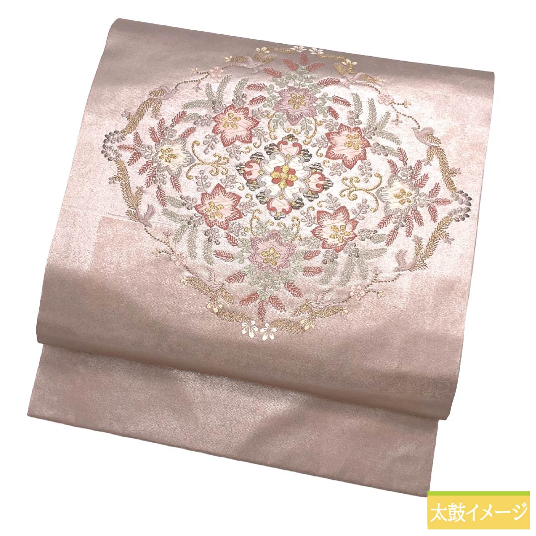 名古屋帯 正絹 Aランク 名古屋仕立て 桜色（さくらいろ） 古典柄 花柄 帯丈361cm ポイント柄 セミフォーマル ピンク系 1124012703313