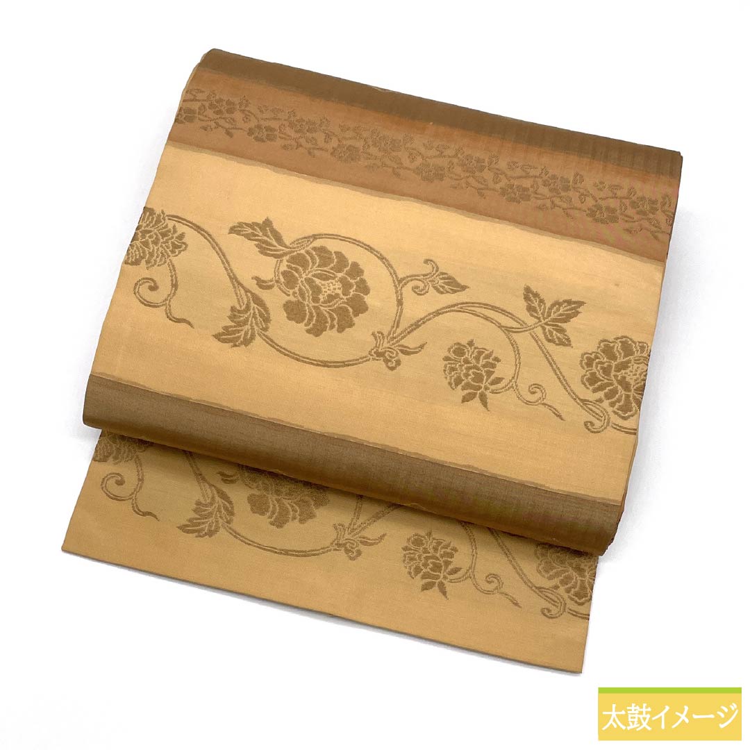 Nagoya Obi, Pure Silk, Rank A, Pale Persimmon Color, Horizontal Stripes, Classic Pattern, Obi Length 367cm, Rokutsu, Semi-formal, Beige Family, 1124011333325, Nagoya Style