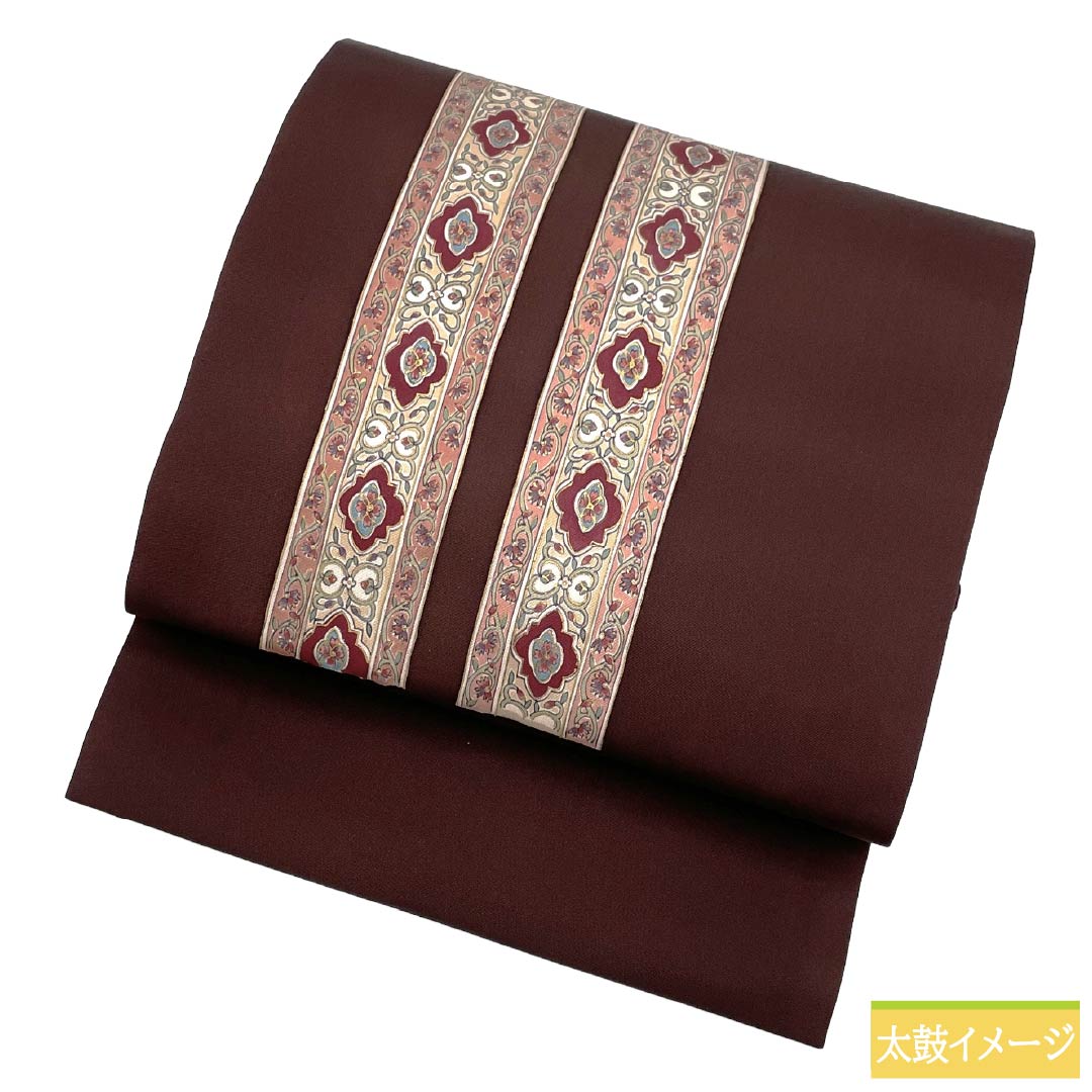 Nagoya obi, genuine silk, Rank A, Nagoya tailoring, Kurokoubai (dark plum) dyed obi, Shioze, Sarasa, Obi length 379cm, point pattern, semi-formal, brown family, 1124012073314