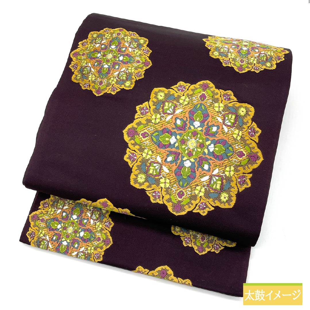 Fukuro Obi, Pure Silk, Shigokuiro (Extreme Color), Nishijin-ori, Karaori, Flower Pattern, Auspicious, Length 434cm, S Rank, Six-pass, Semi-formal, Purple, 1123012962320