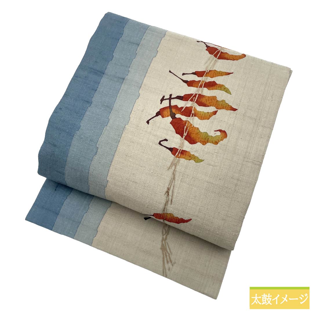 名古屋帯 正絹 Aランク 名古屋仕立て 絹鼠色（きぬねずいろ） 染め帯 紬地 唐辛子 帯丈427cm ポイント柄 カジュアル グレー系 1124011763422