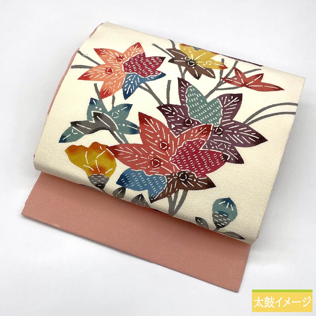 Nagoya obi, genuine silk, A rank, milky white, Kyo-bingata, dawn pink, floral pattern, obi length 345cm, rokkutsu, casual, white, 1124011073311, Nagoya tailoring