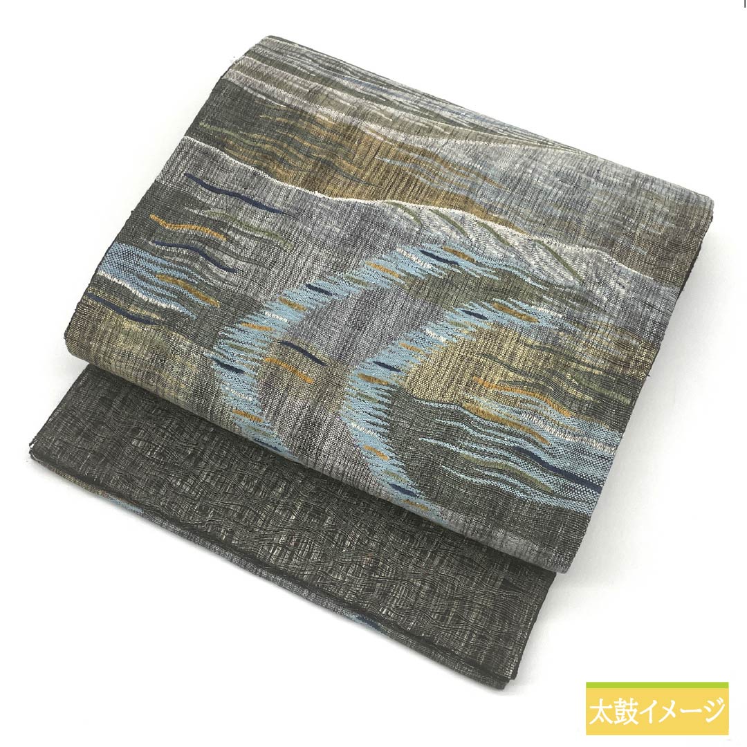Fukuro Obi (Sash), Pure Silk, S-Rank, Comb Weave, Abstract Pattern, Length 456cm, Pointed Design, Casual, Black, 1123015922410