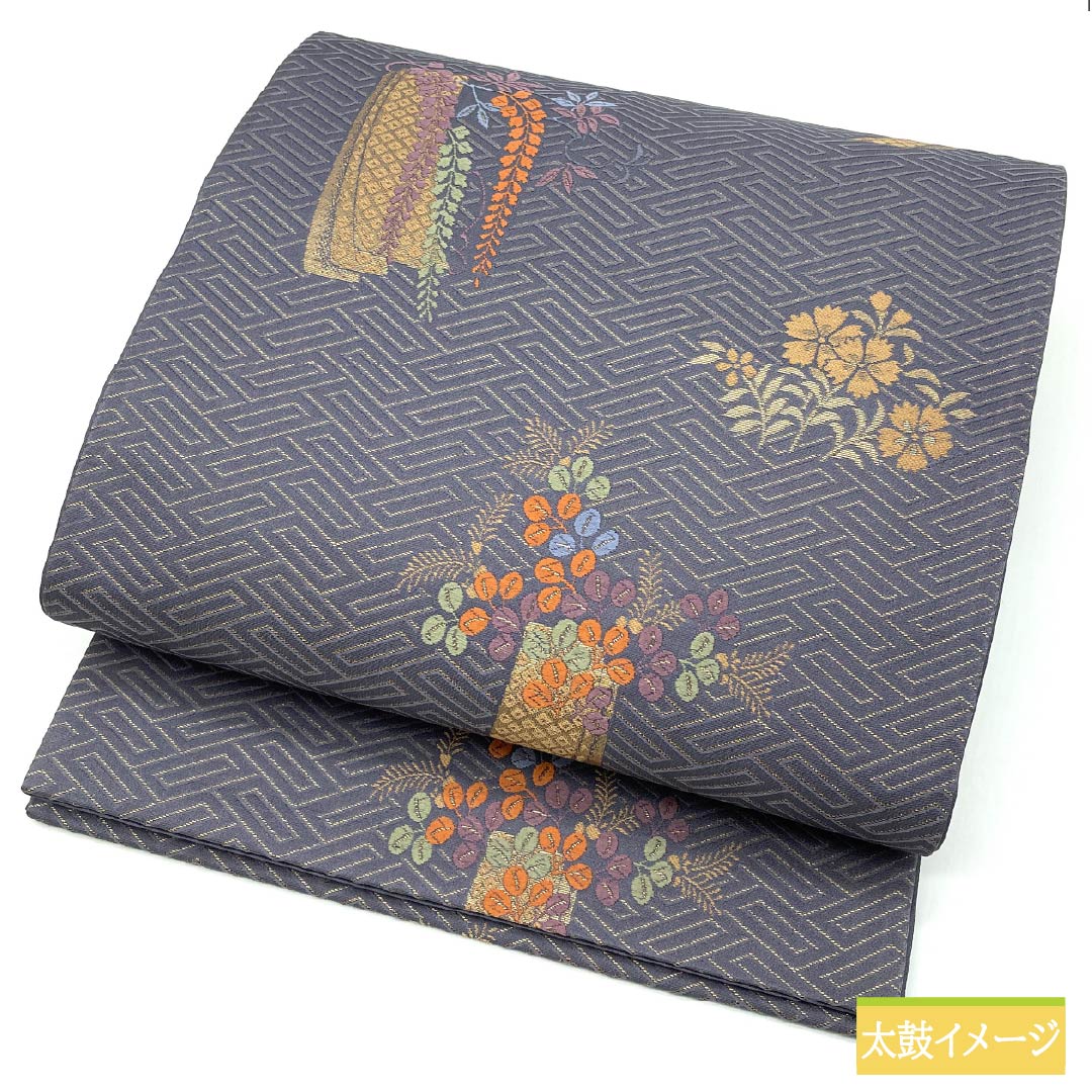 袋帯 正絹 鳩羽紫色（はとばむらさき）いろ 西陣織 秋草 藤 萩 帯丈424cm Sランク 六通 セミフォーマル 紫系 1123012902320