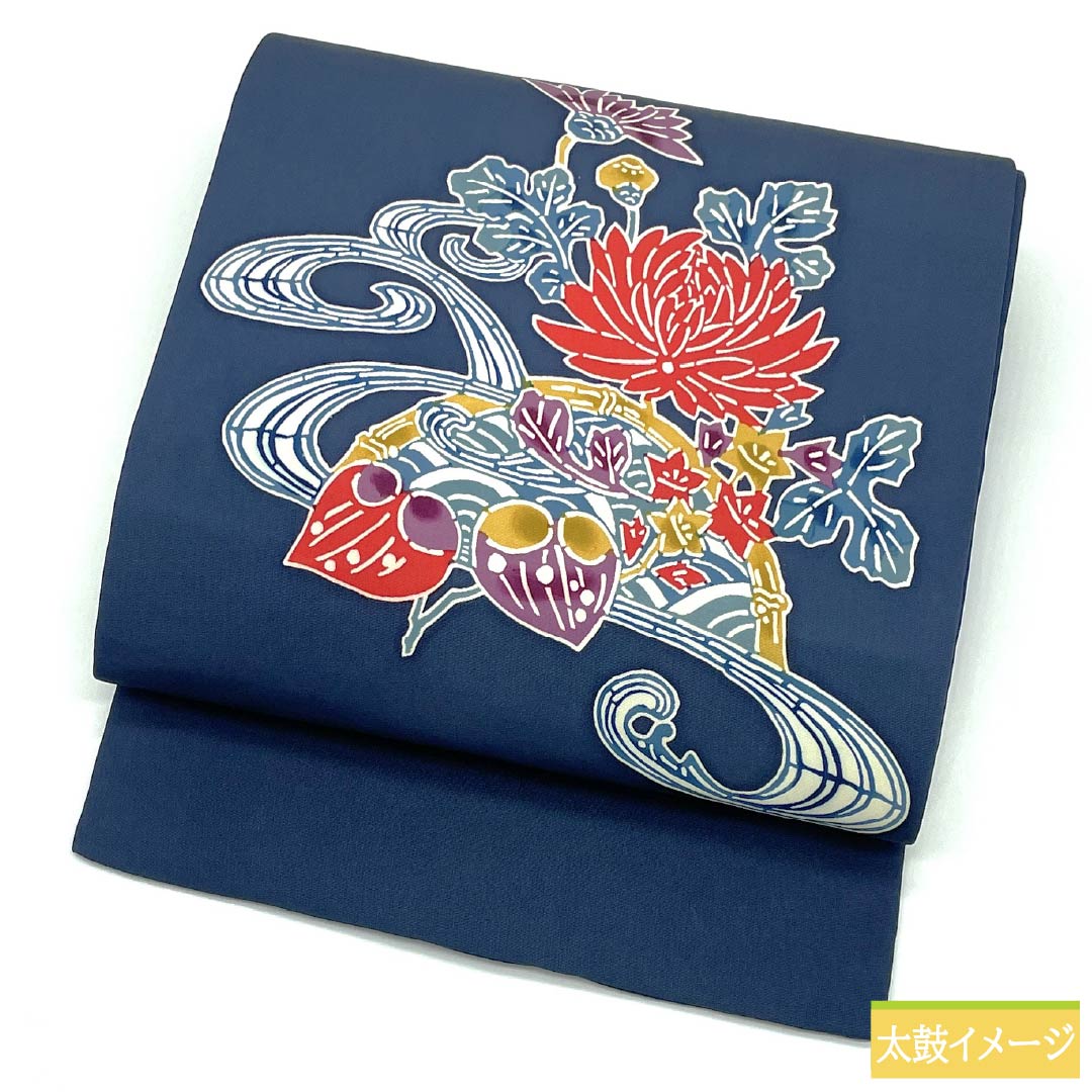 Nagoya obi, genuine silk, A rank, kontobi-iro (dark reddish brown with a hint of blue), Kyo-bingata, shirase, classic pattern, obi length 340cm, point pattern, semi-formal, navy color, 1124011303318, Nagoya tailored