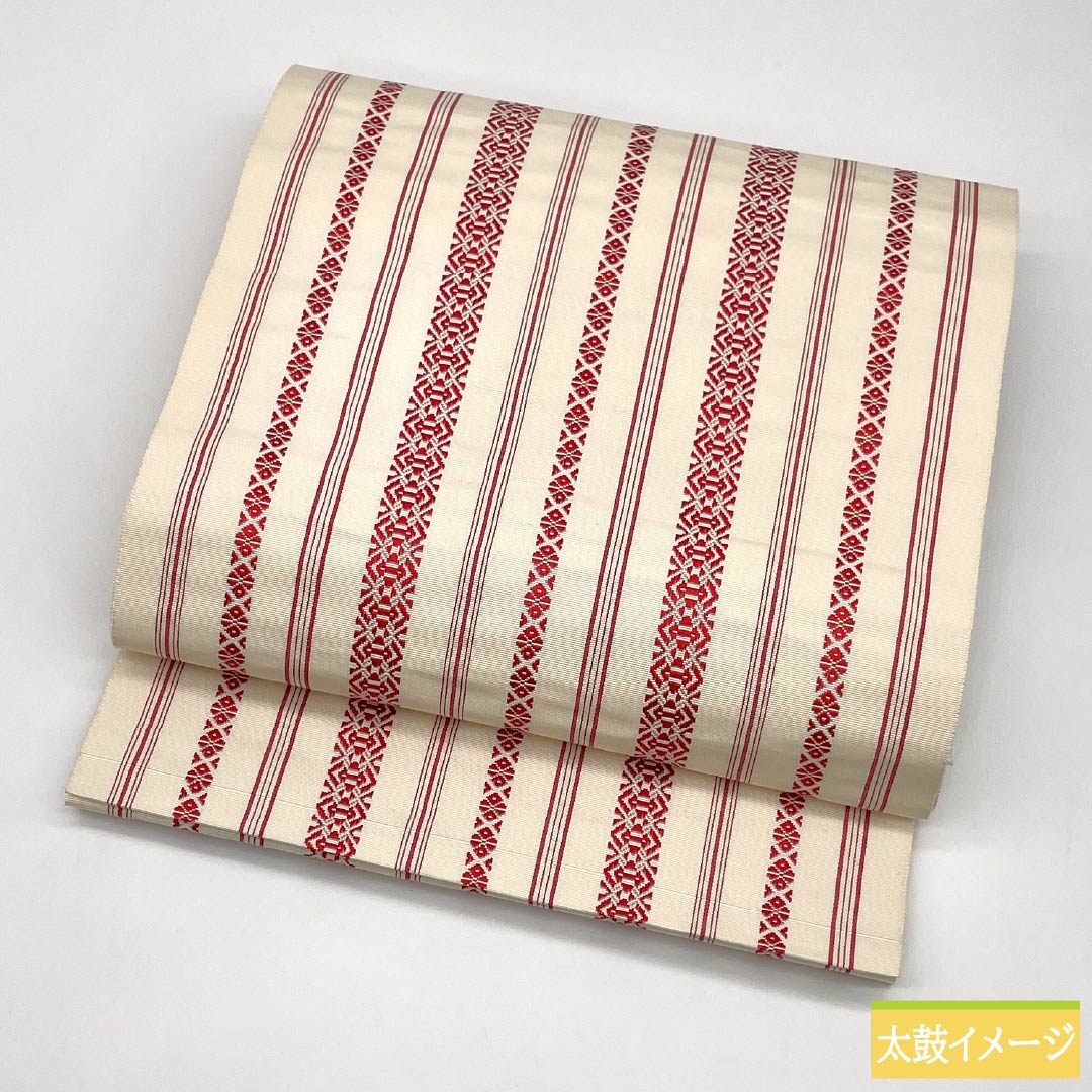 Nagoya Obi, genuine silk, S rank, off-white, Hakata-ori, Kenjo pattern, obi length 362cm, Zen-tsu, casual, white-based, 1124011442311, Matsuba-ji-date