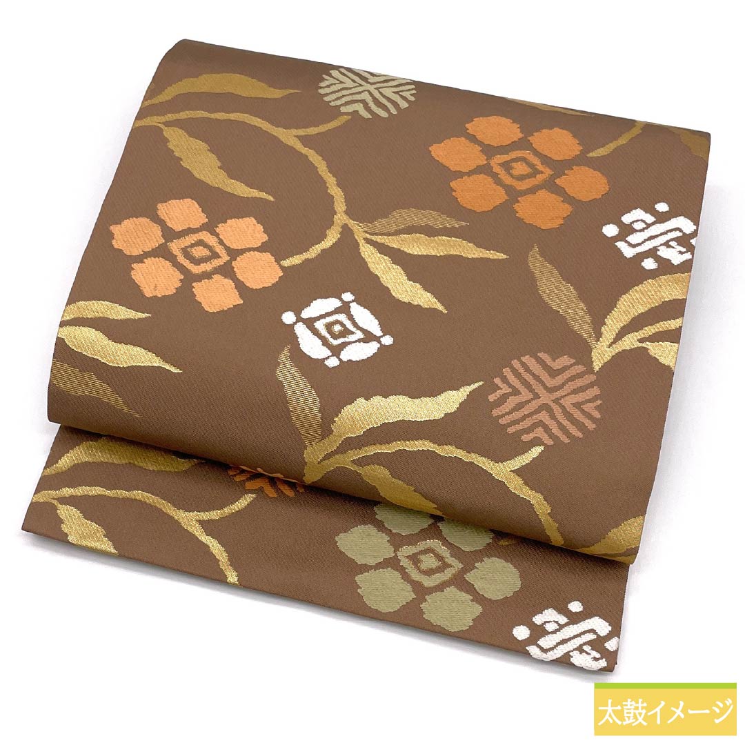 Nagoya obi, genuine silk, A rank, fawn color, classic pattern, obi length 360cm, rokutsu, semi-formal, brown, 1124011243314, open-ended tailoring