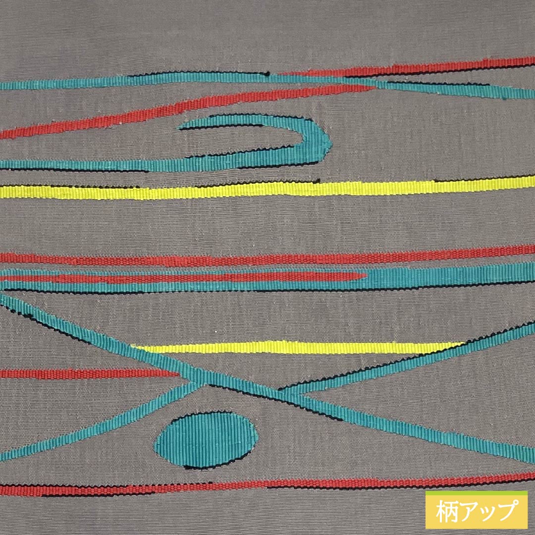 Nagoya Obi, genuine silk, A rank, Nagoya tailoring, geometric pattern, obi length 356cm, partial pattern, casual, gray-based, 1124012503322