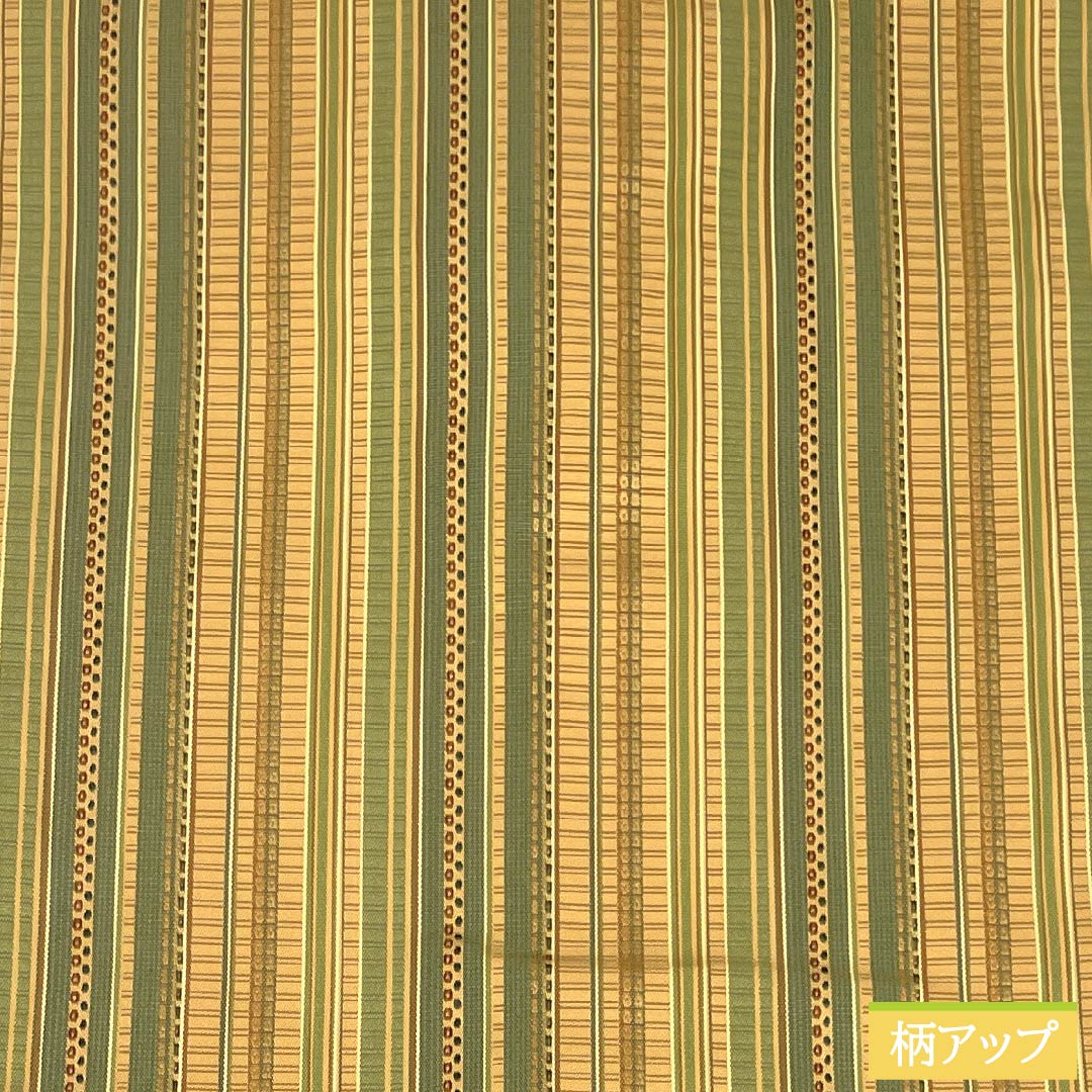 Nagoya obi, genuine silk, A rank, Nagoya tailoring, taupe/green, striped, geometric pattern, obi length 370cm, full pattern, casual, gradient, 1124011633399