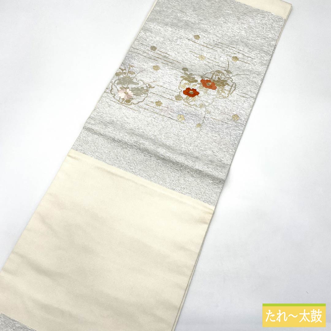 名古屋帯 正絹 Aランク 乳白色（にゅうはくしょく） 刺繍 古典柄 帯丈363cm ポイント柄 セミフォーマル 白系 1124011383311 名古屋仕立て