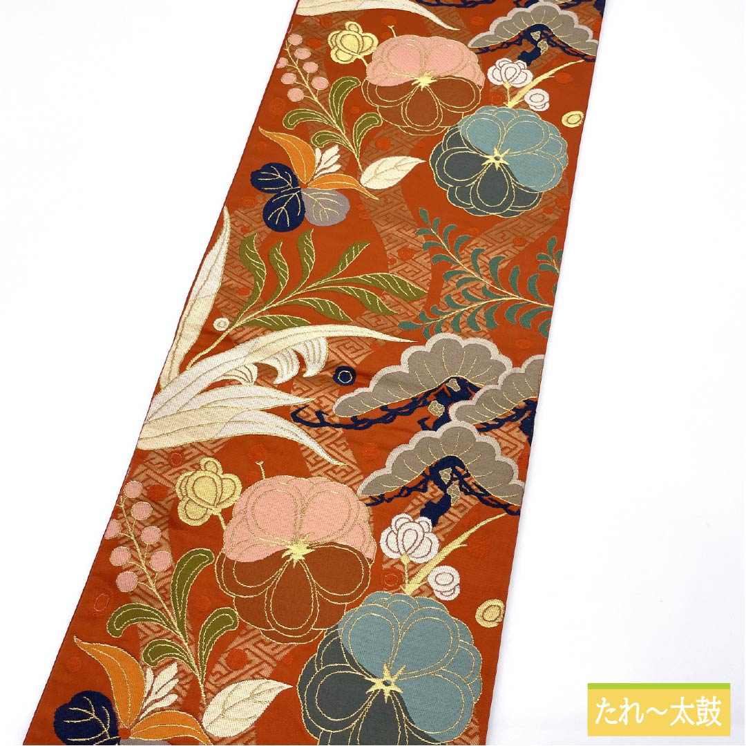 袋帯 正絹 Aランク 赭色（そういろ） 西陣織 白綾苑大庭 吉祥文様 帯丈428cm 六通 フォーマル 朱系 1123015903316