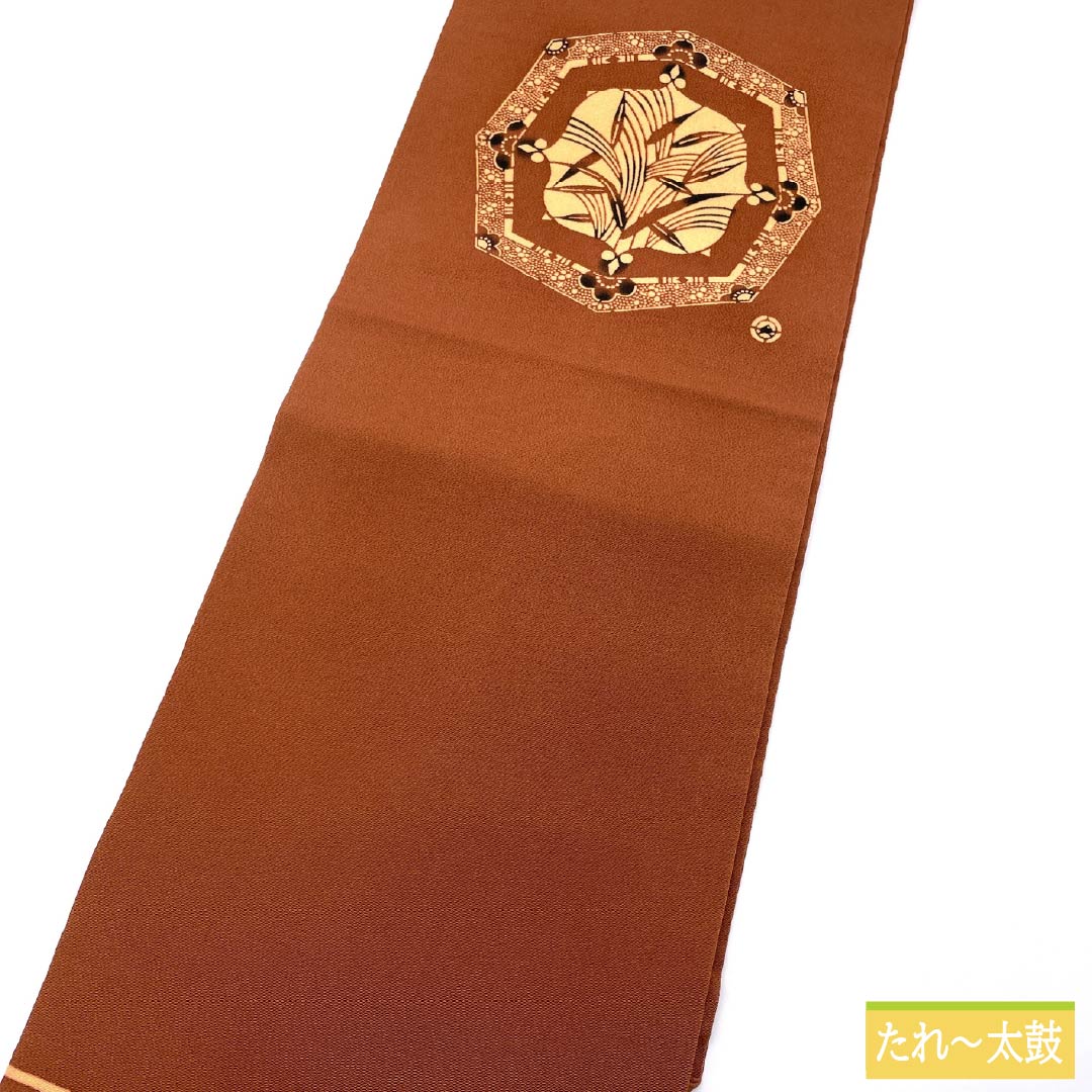 Nagoya Obi, Pure Silk, Rank A, Ebi-cha (Dark Reddish Brown), Kyo-Bingata, Plant-Dyed, Classic Pattern, Obi Length 368cm, Partial Pattern, Casual, Brown Tones, 1124011153314, Nagoya Tailored