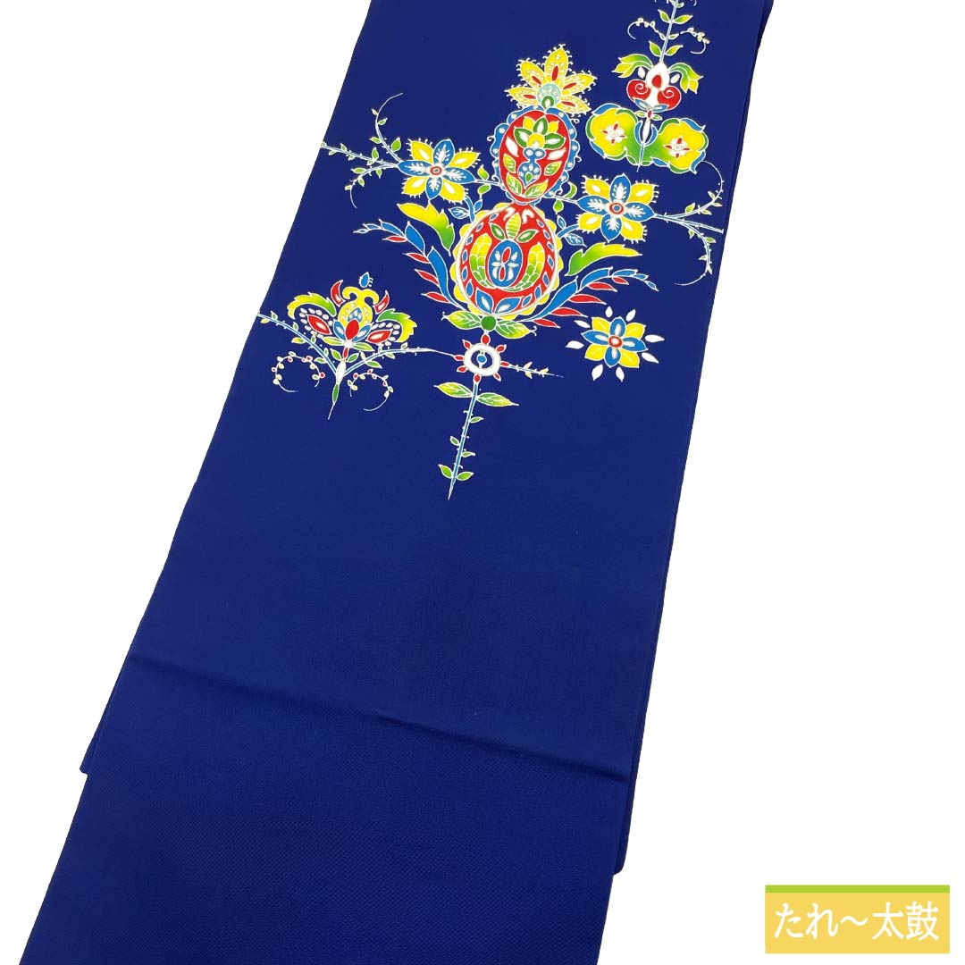 名古屋帯 正絹 Aランク 名古屋仕立て 染め帯 塩瀬 更紗 帯丈368cm ポイント柄 セミフォーマル 青系 1124012043317