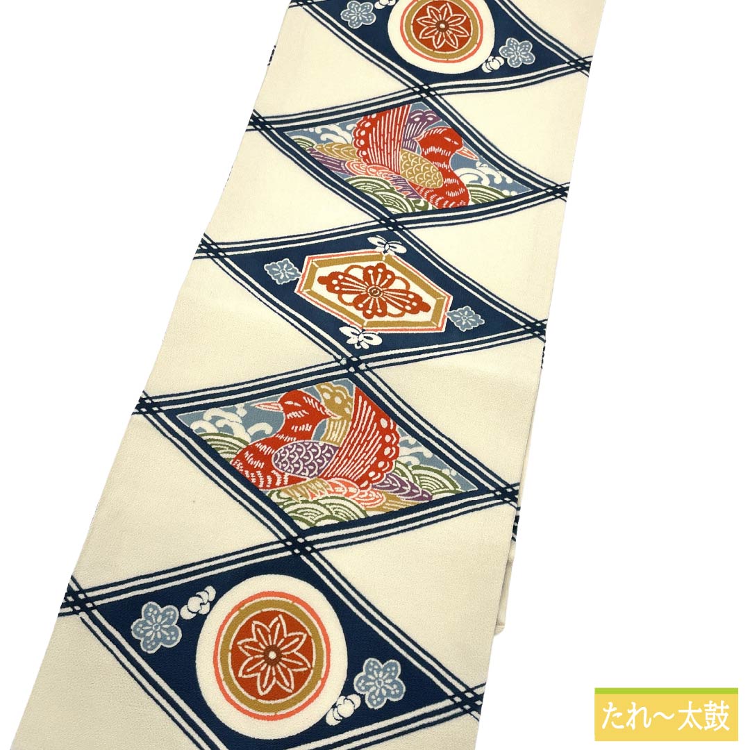 Nagoya Obi Silk A Rank Nagoya Tailored Milky White Kyo-Bingata Classic Pattern Diamond Obi Length 360cm Full Pattern Casual White Tone 1124011613311