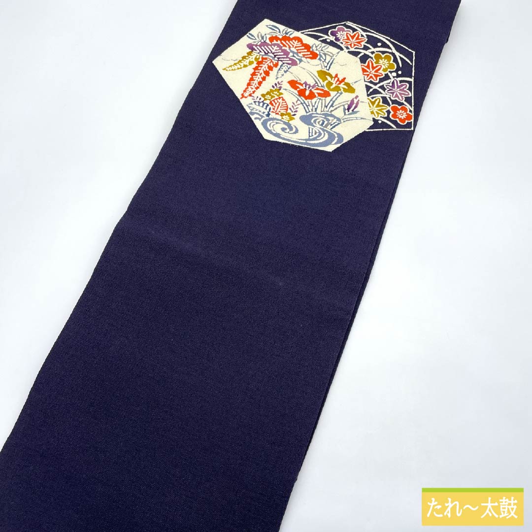 Nagoya obi, genuine silk, Rank A, Kachiiro (dark blue/brown), katazome, chirimen fabric, classic pattern, obi length 365cm, point pattern, casual, purple-ish, 1124011493320, Nagoya tailoring