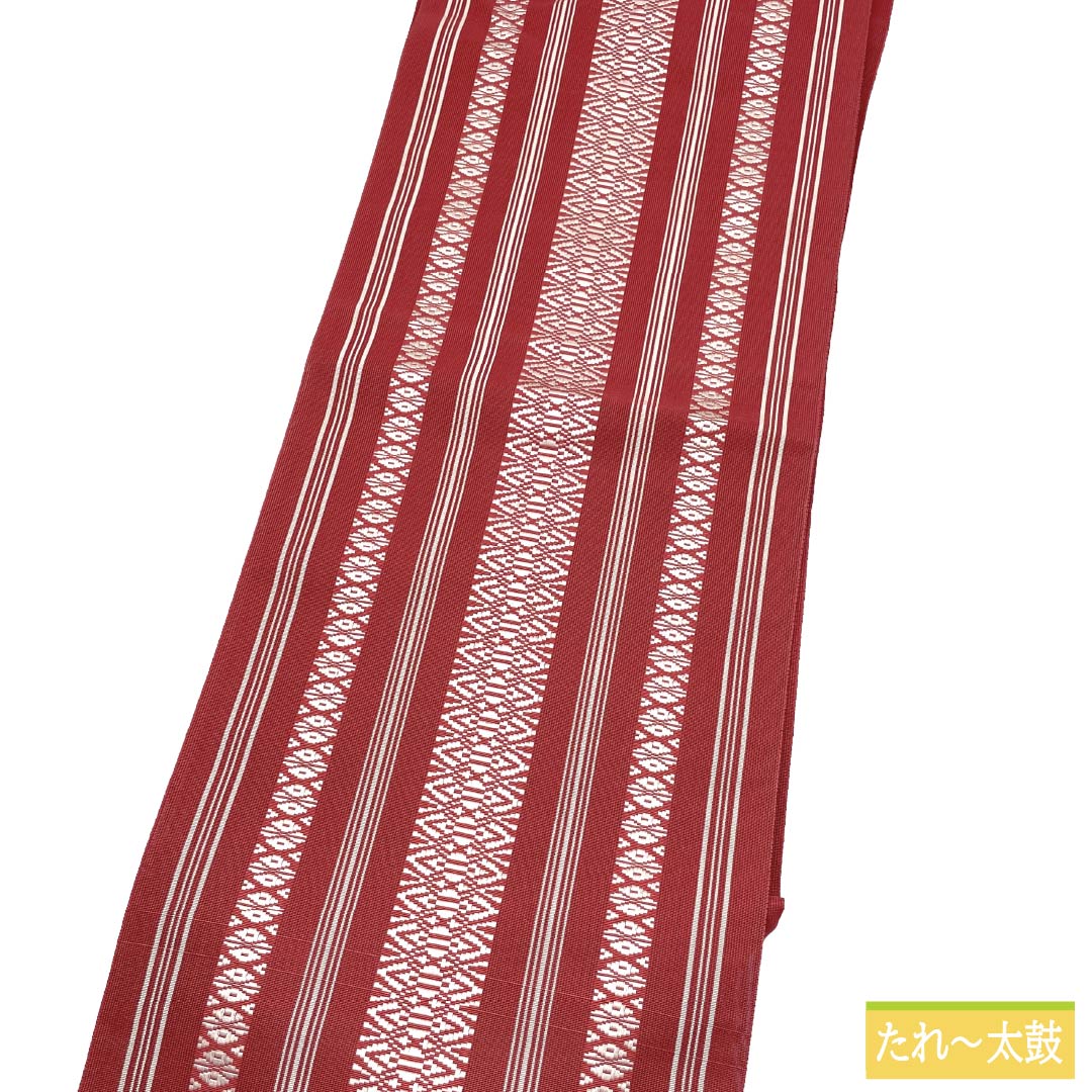 名古屋帯 正絹 Aランク 名古屋仕立て 祭紅色（さいこういろ） 夏帯 献上柄 帯丈355cm 全通 カジュアル 赤系 1124012943312