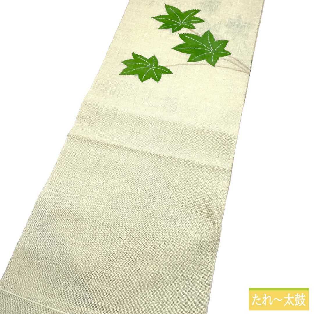 名古屋帯 正絹 Ａランク 名古屋仕立て 夏帯 紅葉 帯丈352cm ポイント柄 カジュアル クリーム系 1124012963315