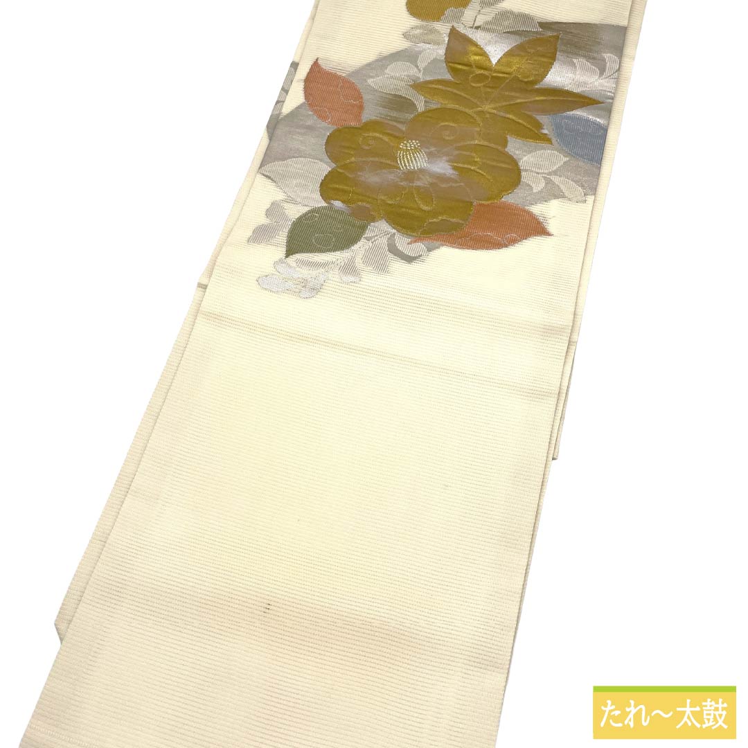 名古屋帯 正絹 Aランク 名古屋仕立て 乳白色（にゅうはくしょく） 夏帯 紅葉 花柄 帯丈371cm ポイント柄 セミフォーマル 白系 1124013013311