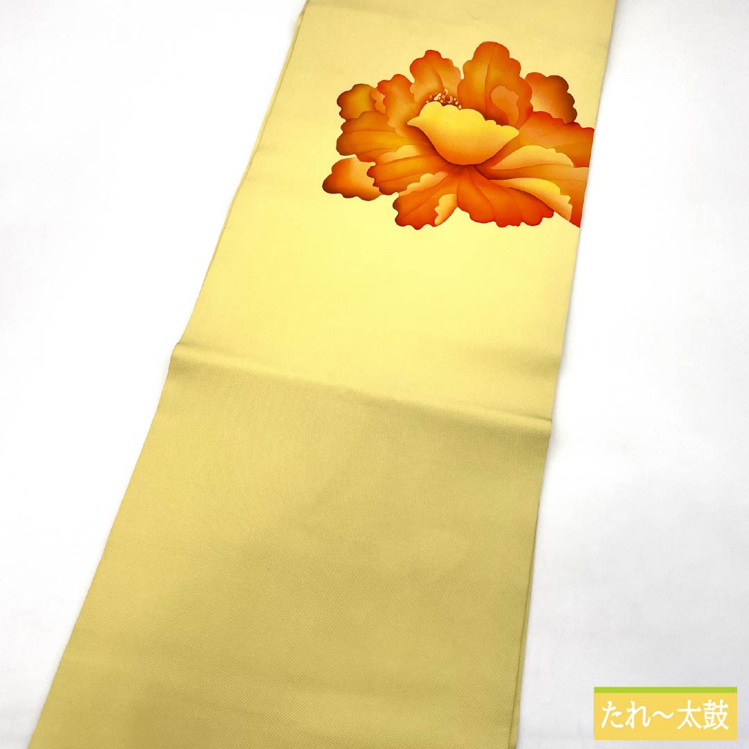 名古屋帯 正絹 Aランク 淡黄色（たんこうしょく） 染め帯 洋花 花柄 帯丈350cm ポイント柄 カジュアル 黄系 1124011233323 名古屋仕立て