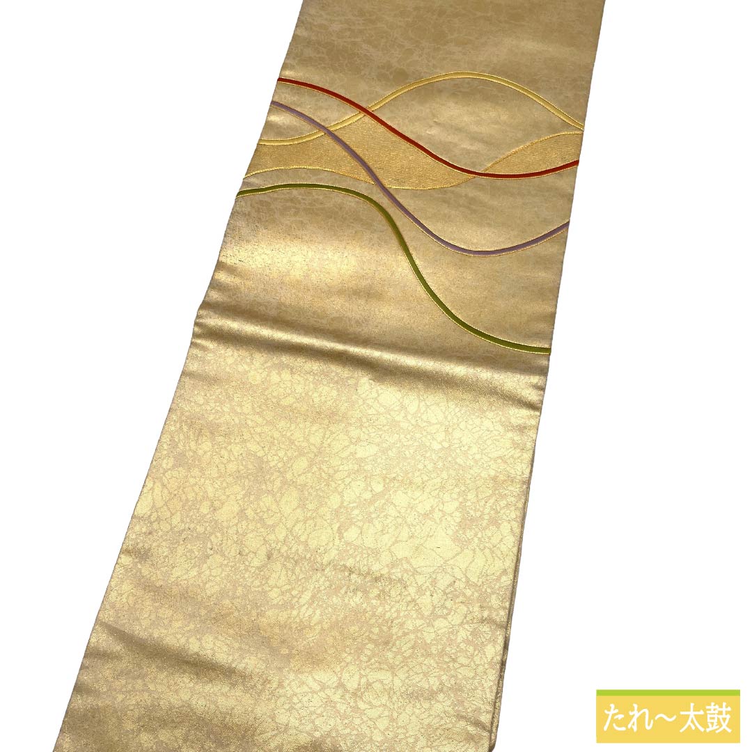 名古屋帯 正絹 Aランク 名古屋仕立て 金色（きんいろ） 古典柄 紐 ライン 帯丈355cm ポイント柄 セミフォーマル 金系 1124012723321