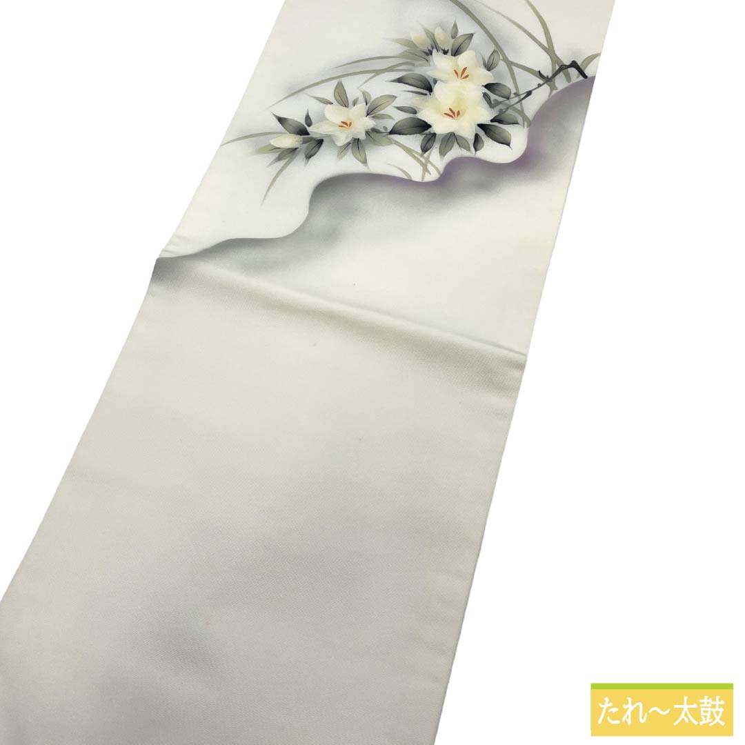 Nagoya Obi, Pure Silk, A Rank, Nagoya Tailored, Milky White, Shioze, Western Floral Pattern, Obi Length 352cm, Partial Pattern, Casual, White Tone, 1124011753311