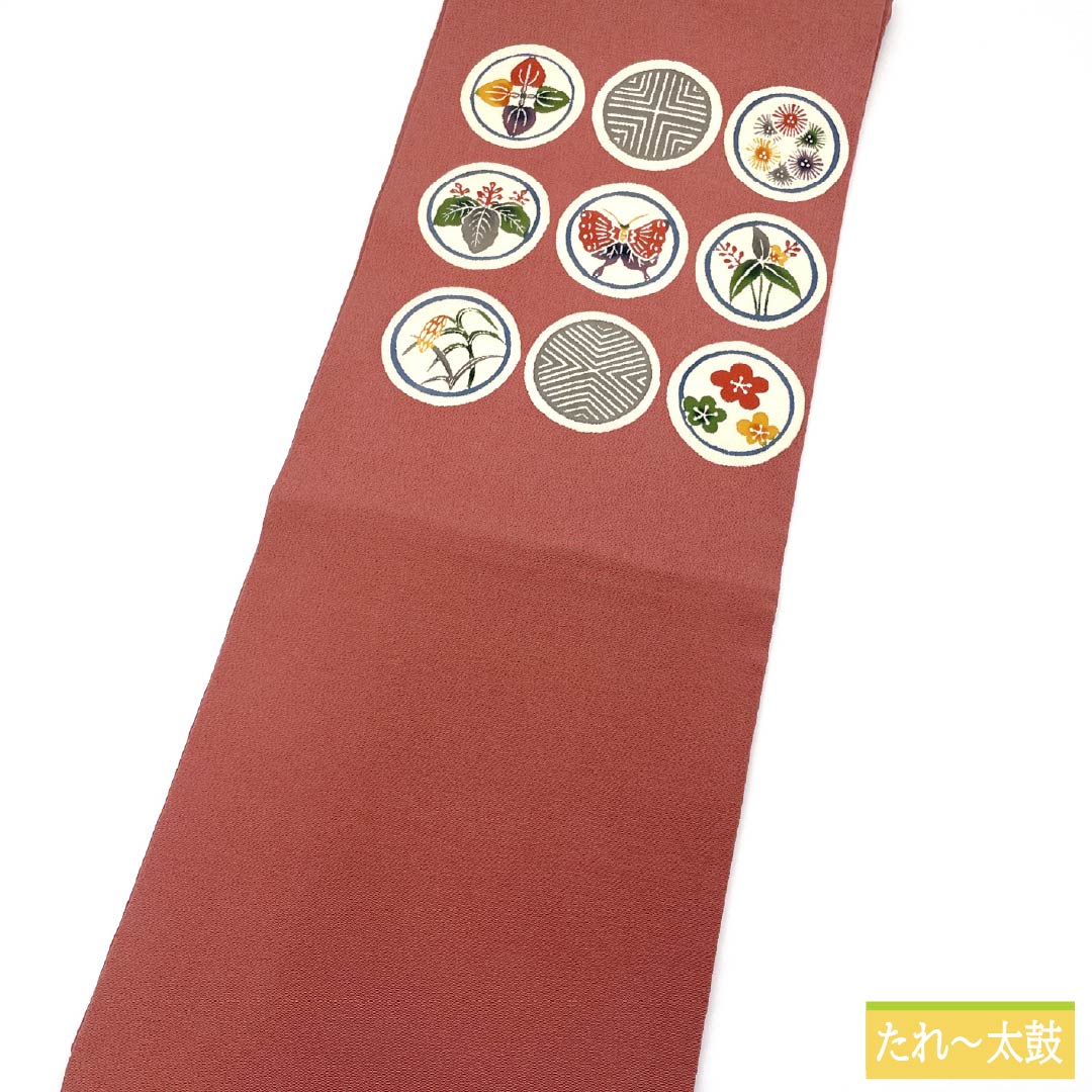 名古屋帯 正絹 Aランク 蘇芳色（すおういろ） 京紅型 古典柄 ちりめん地 帯丈366cm ポイント柄 カジュアル ピンク系 1124011143313 名古屋仕立て